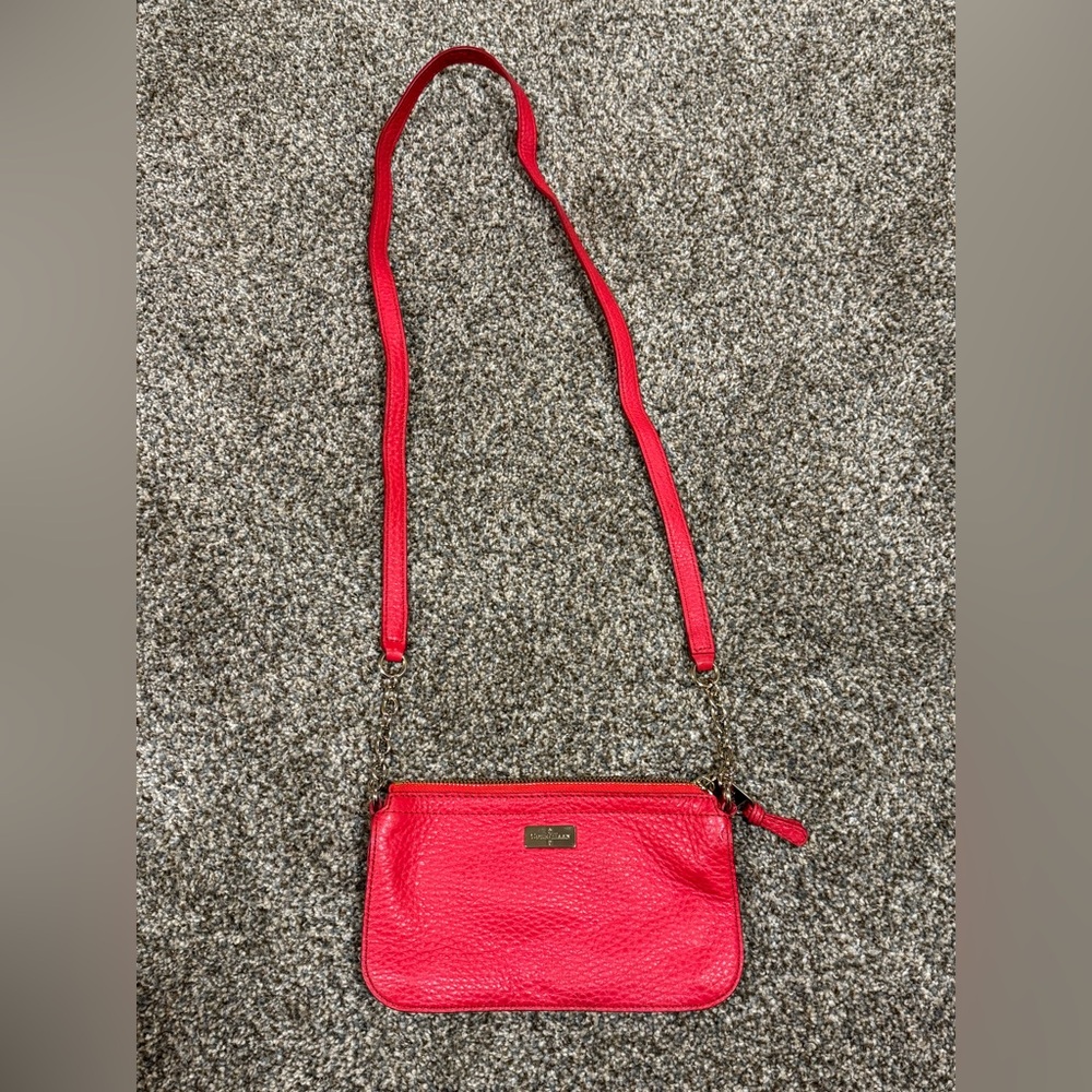 Cole Haan Red Pebbled Leather Crossbody Bag (8”x 5”) zip top closure - Picture 7 of 16